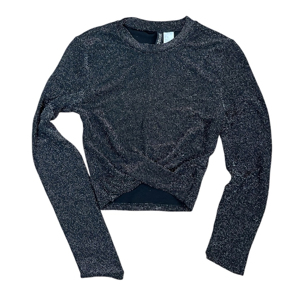 H&M Black Silver Long Sleeve Crop‎ Blouse